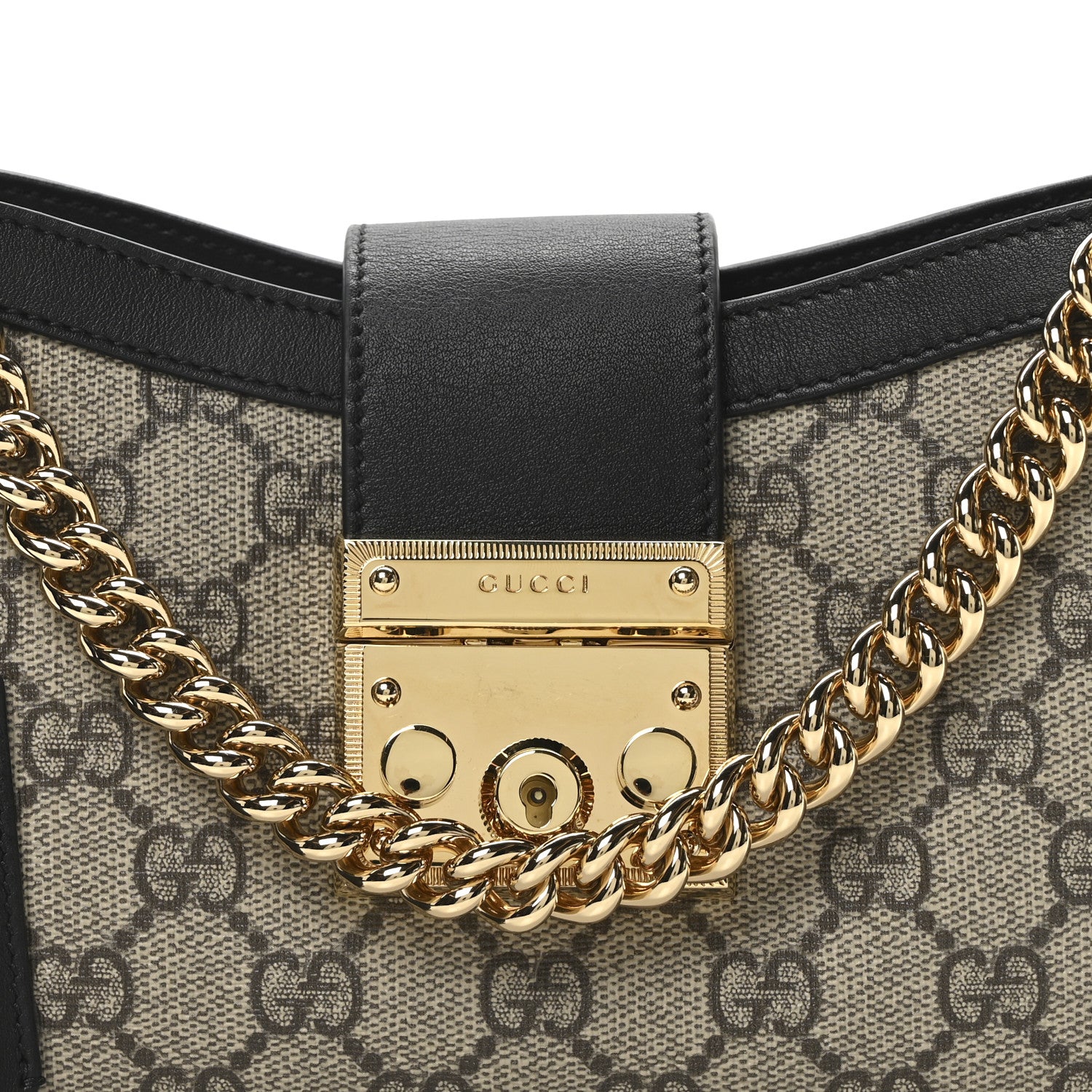 Gucci GG Supreme Monogram Calfskin Small Padlock Chain Shoulder Bag Beige Ebony Black 7 of 9