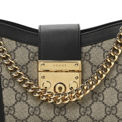 Gucci GG Supreme Monogram Calfskin Small Padlock Chain Shoulder Bag Beige Ebony Black 7 of 9