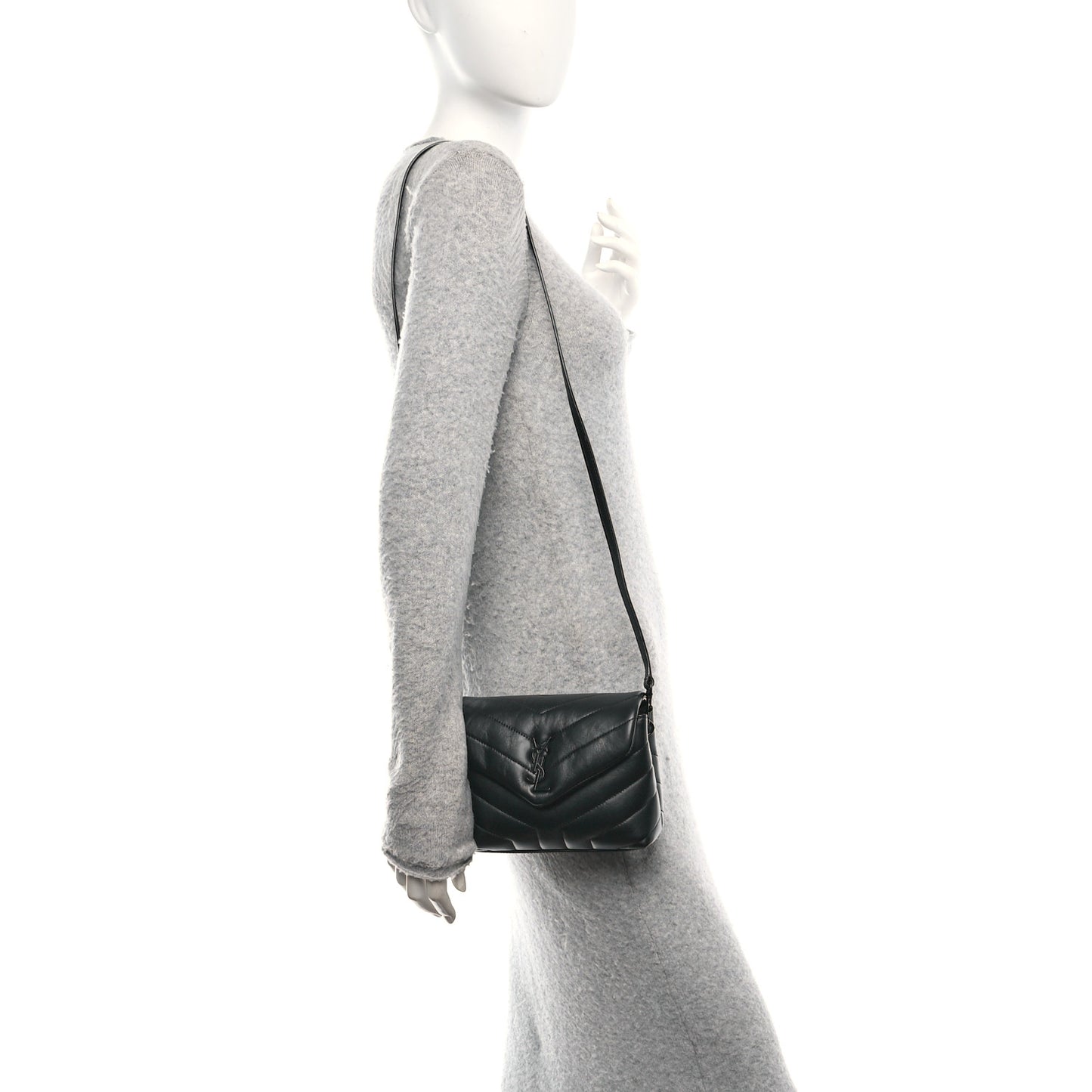 Calfskin Y Quilted Monogram Monochrome Toy Loulou Crossbody Bag Black