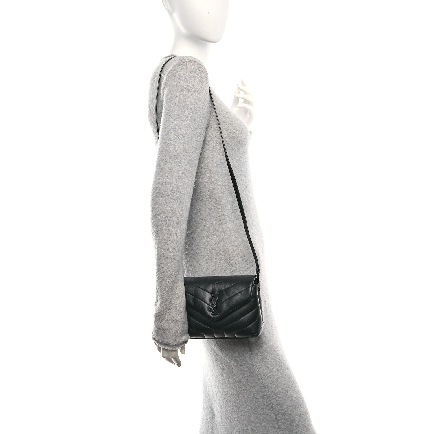 Saint Laurent Calfskin Y Quilted Monogram Monochrome Toy Loulou Crossbody Bag Black 2 of 11