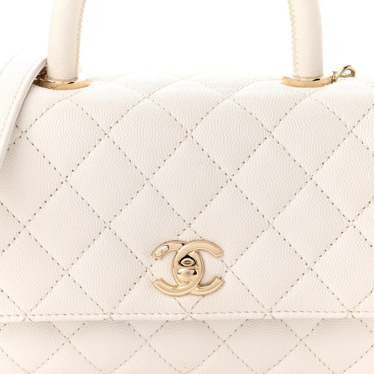 Caviar Quilted Mini Coco Handle Flap White