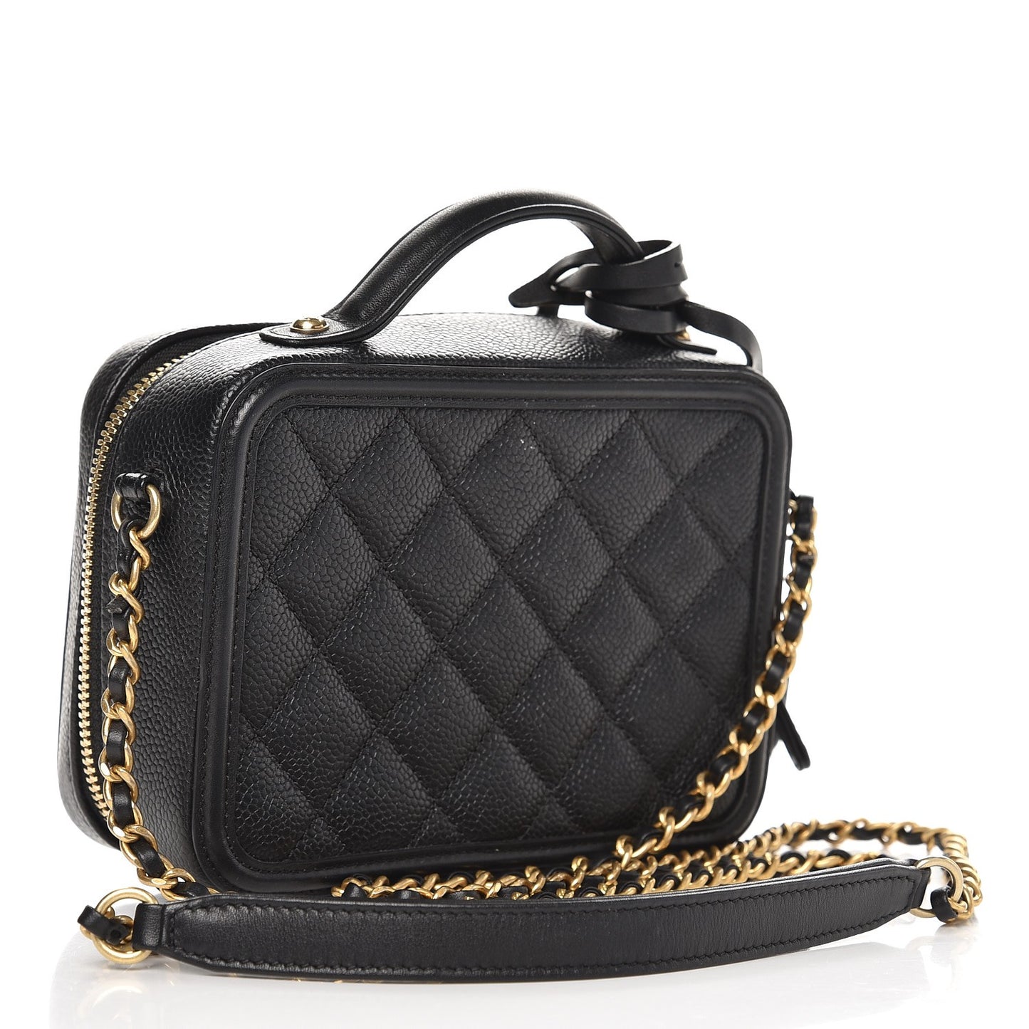 Caviar Quilted Small CC Filigree Vanity Case Black