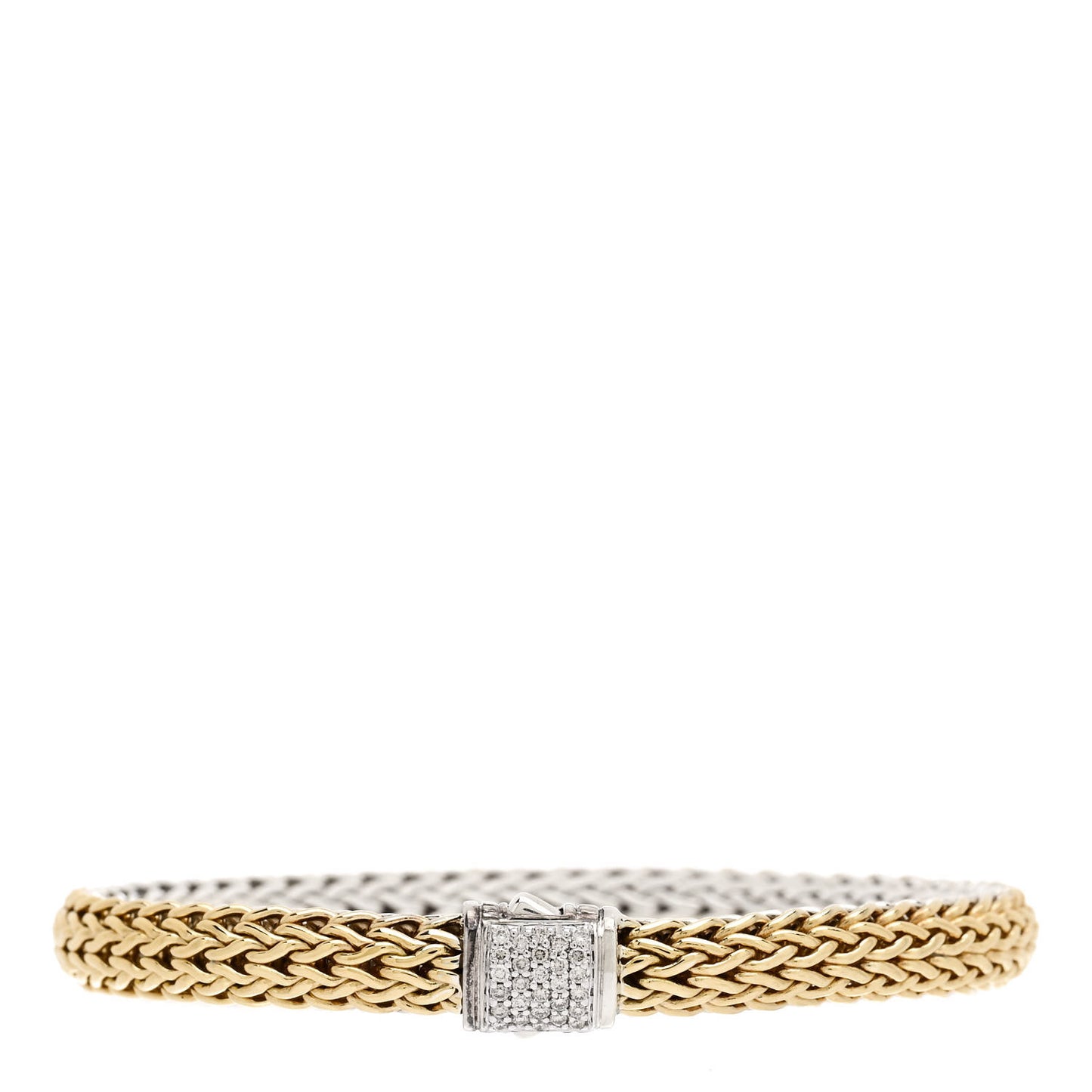 Sterling Silver 18K Yellow Gold Diamond 6.5mm Classic Chain Reversible Bracelet