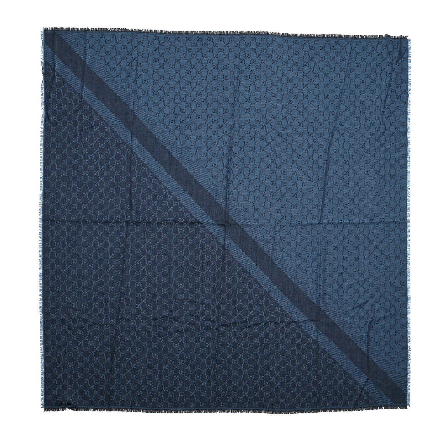 Gucci Wool Silk Monogram GGWeb Fringe Shawl Navy Blue 1 of 5