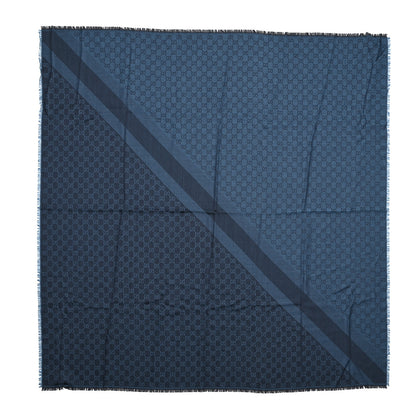 Gucci Wool Silk Monogram GGWeb Fringe Shawl Navy Blue 1 of 5