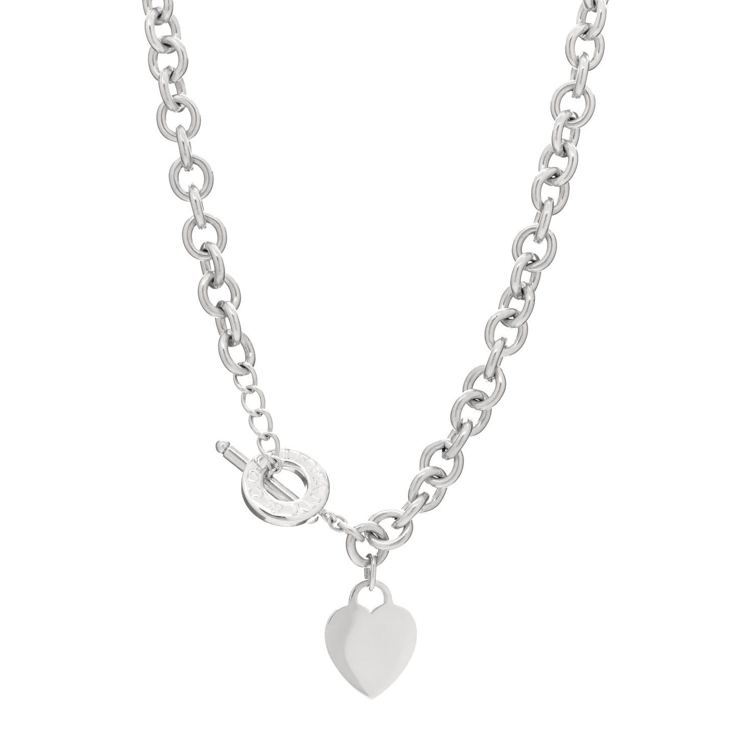 Sterling Silver Heart Tag Toggle Necklace