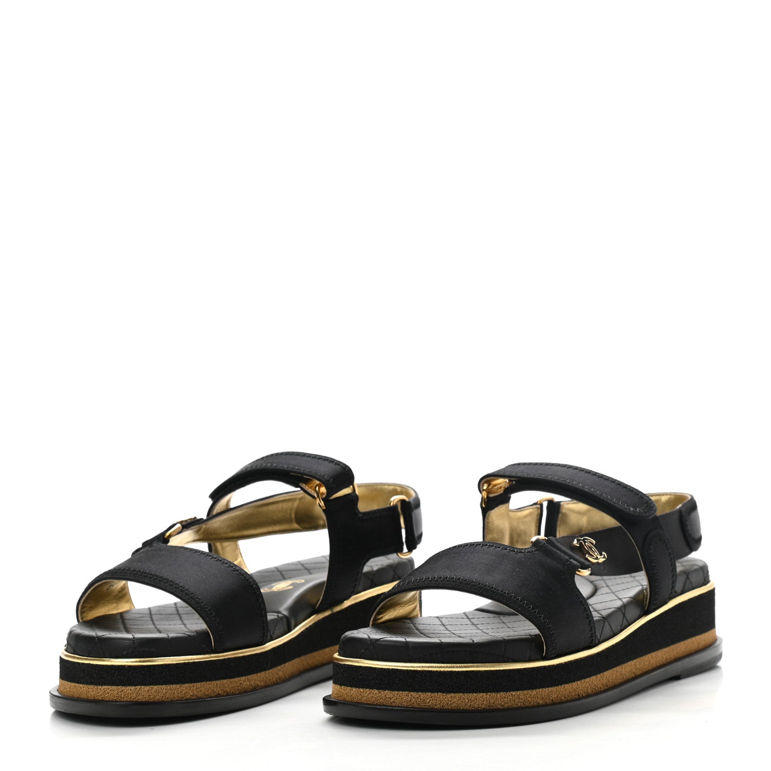 Chanel Satin CC Flat Sandals 39 Black Gold 3 of 7