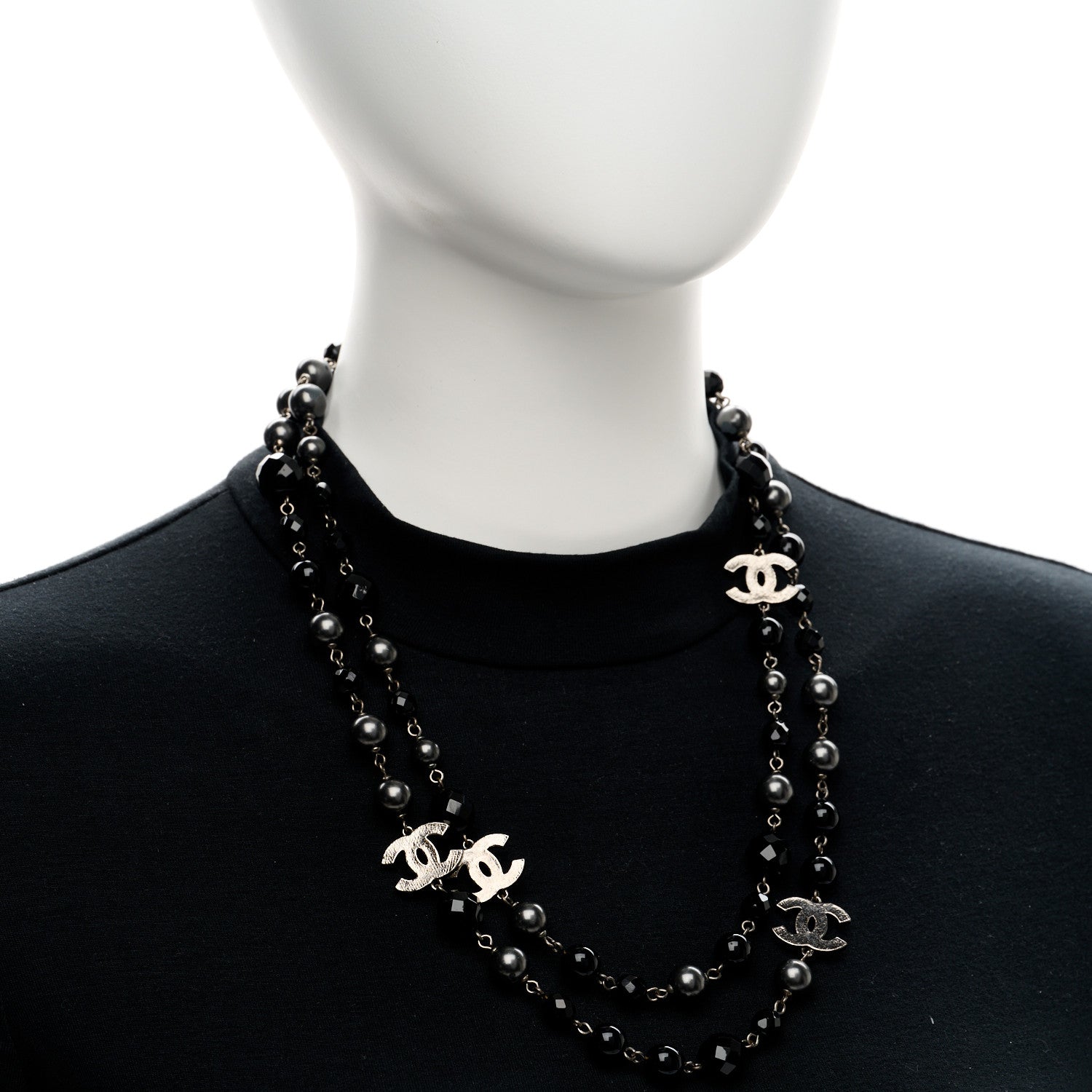 Chanel Ruthenium Pearl Beaded CC Long Necklace Black 2 of 5