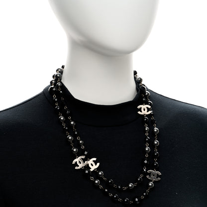 Chanel Ruthenium Pearl Beaded CC Long Necklace Black 2 of 5