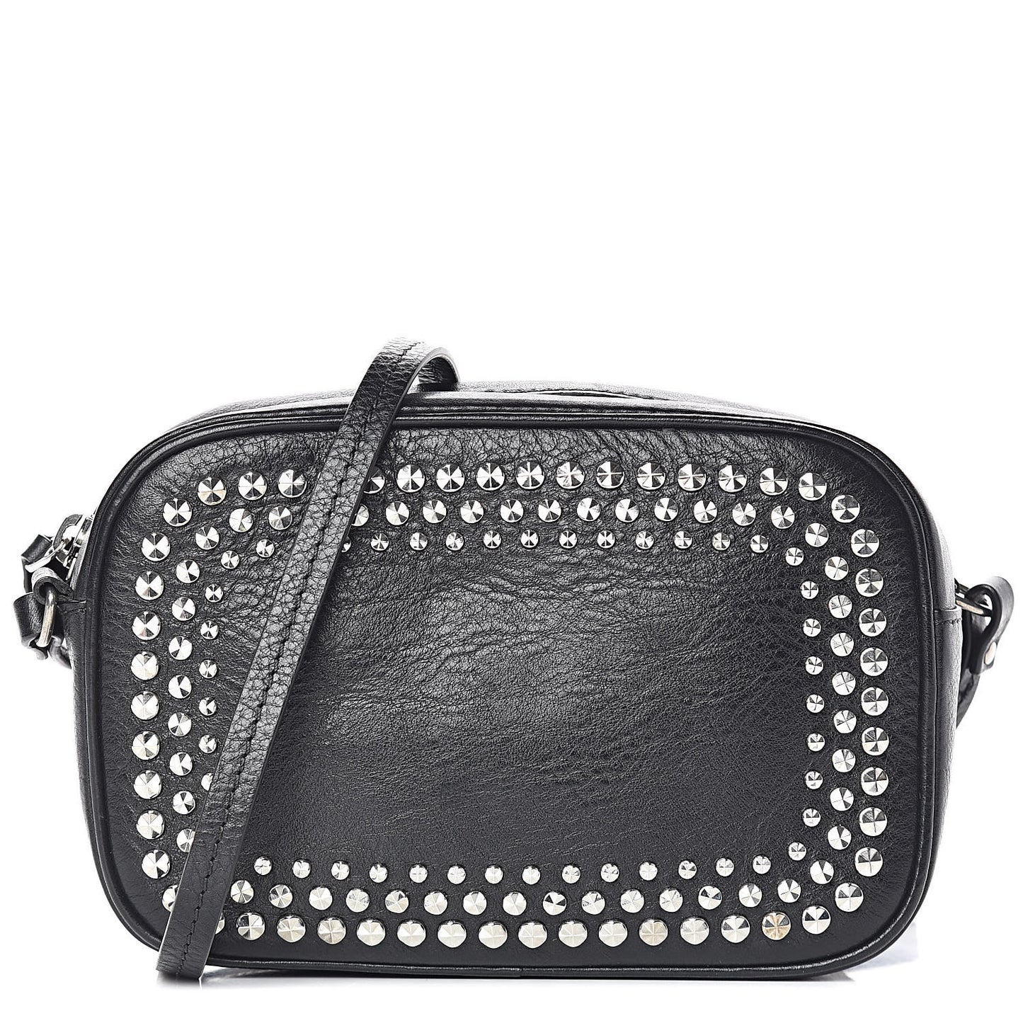 Calfskin Studded Camera Shoulder Bag Black