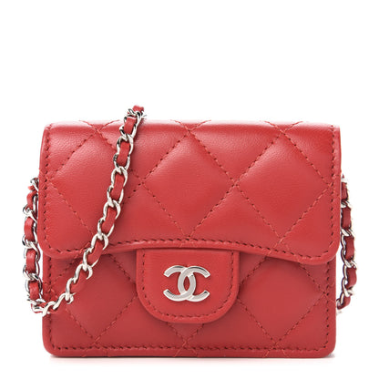 Chanel Lambskin Quilted Flap Card Holder On Chain Red 1 of 11