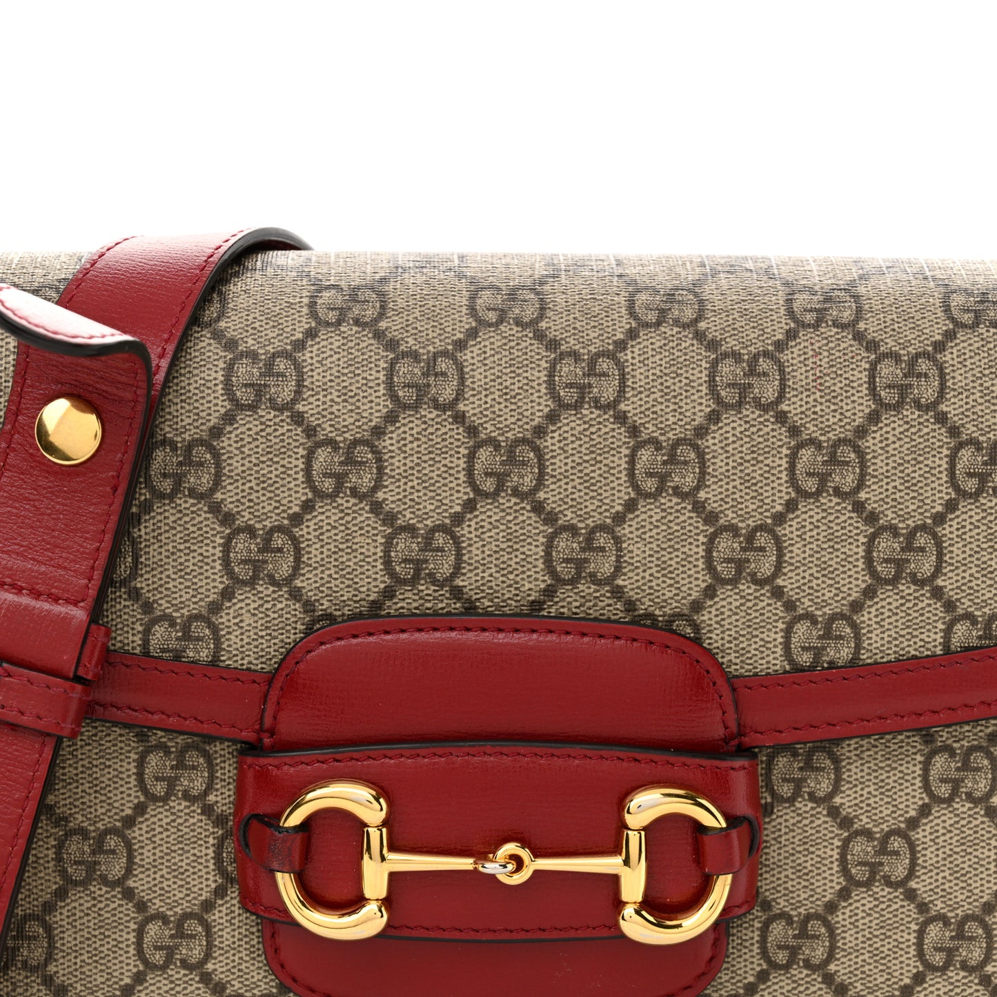 GG Supreme Monogram Azalea Calfskin Horsebit 1955 Shoulder Bag Beige Ebony New Cherry Red