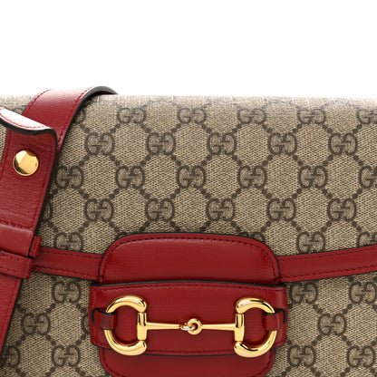 Gucci GG Supreme Monogram Azalea Calfskin Horsebit 1955 Shoulder Bag Beige Ebony New Cherry Red 8 of 12