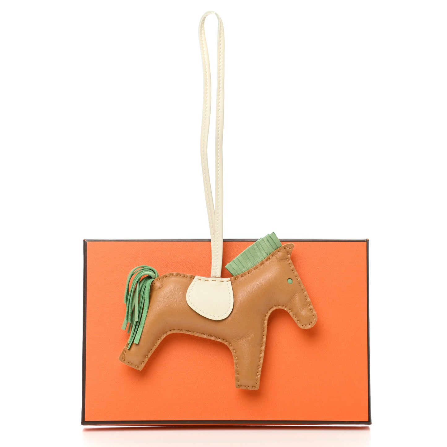 Milo Lambskin Grigri Rodeo Horse Bag Charm MM Sesame Vert Criquet Craie
