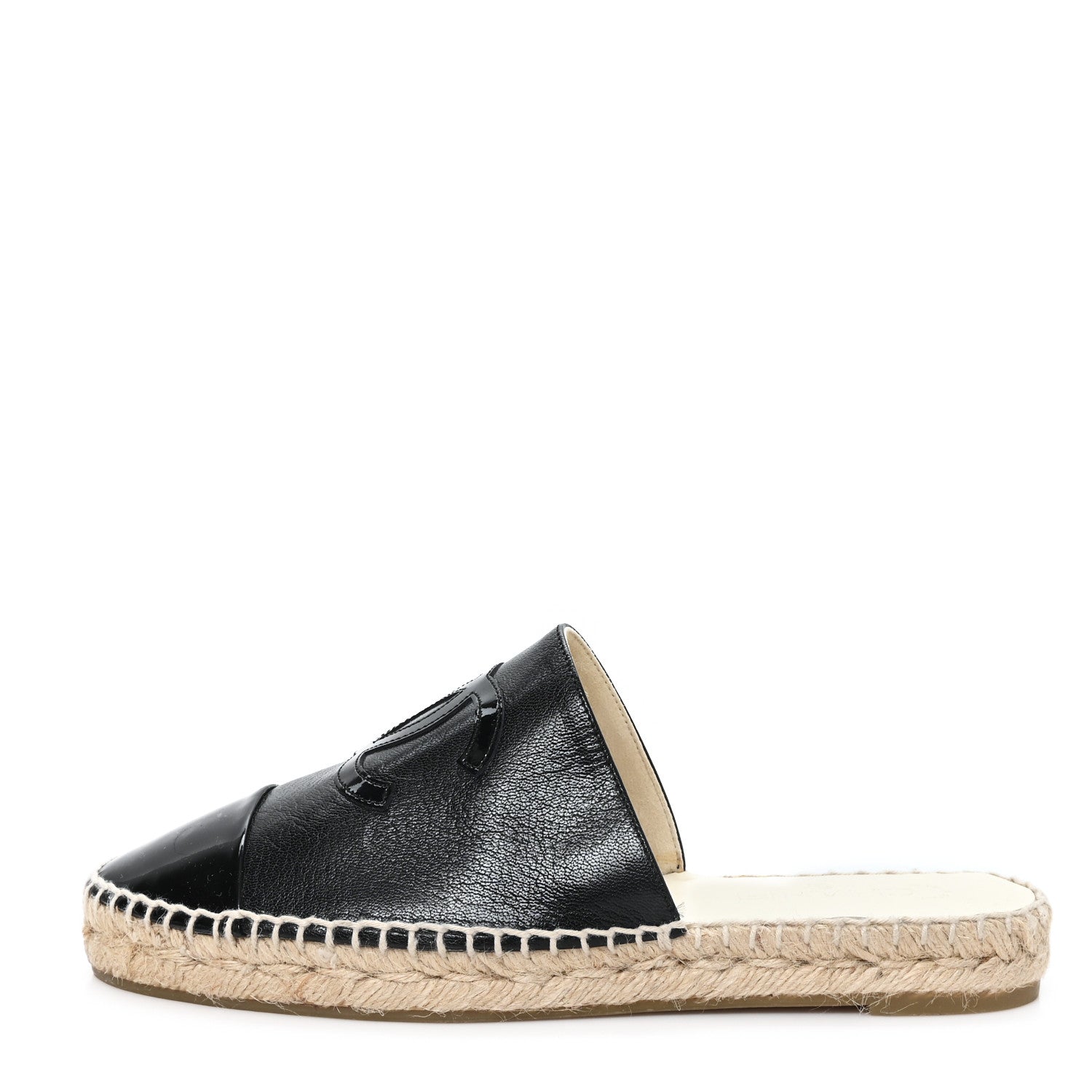 Chanel Iridescent Goatskin Patent CC Espadrille Mules 39 Black 1 of 9