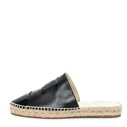 Chanel Iridescent Goatskin Patent CC Espadrille Mules 39 Black 1 of 9