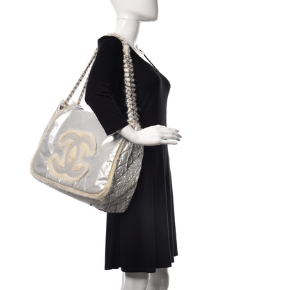 Chanel Vinyl Mohair Trimmed Accordion Arctic Polar Ice Flap Silver 2 of 13