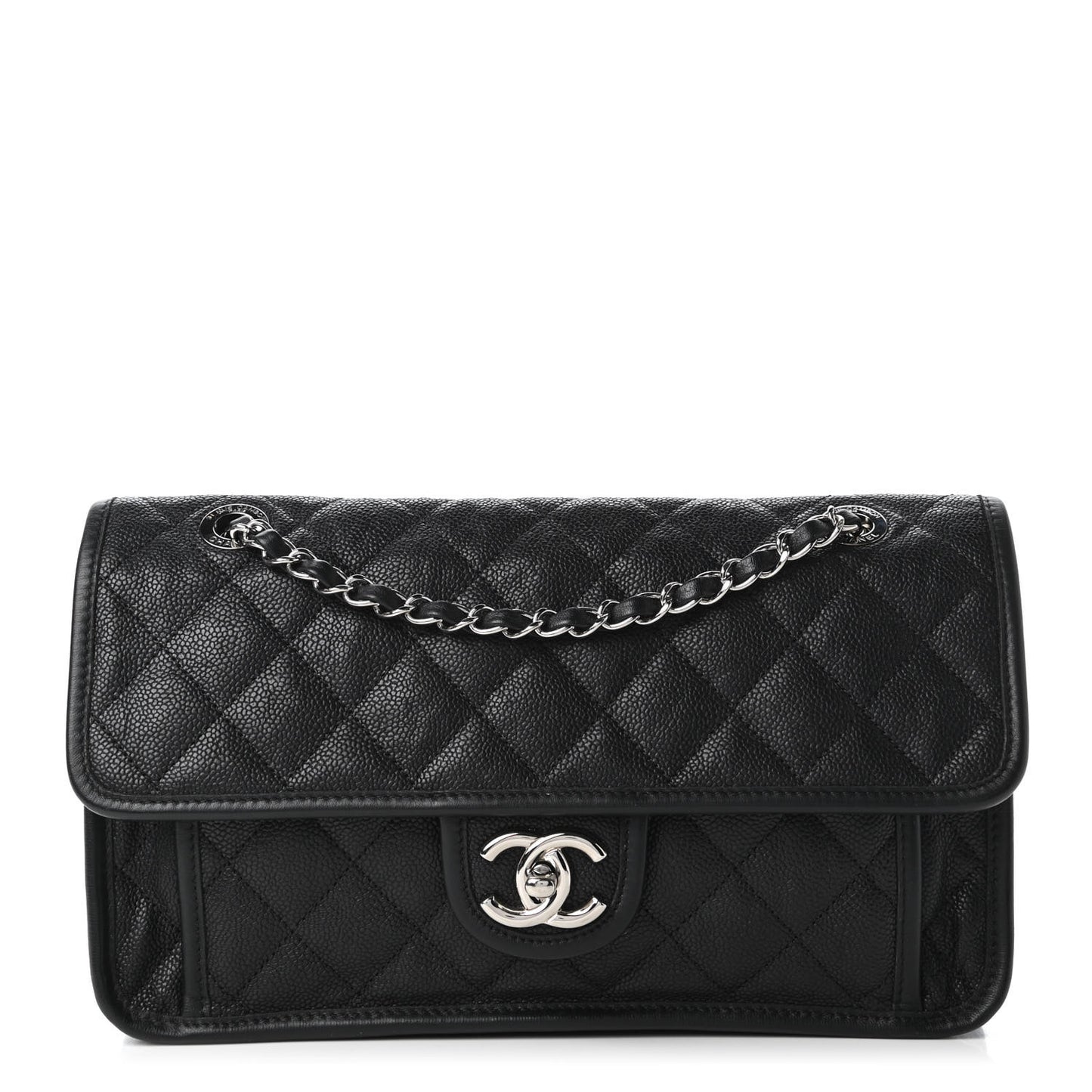 Caviar Quilted Medium French Riviera Flap Black
