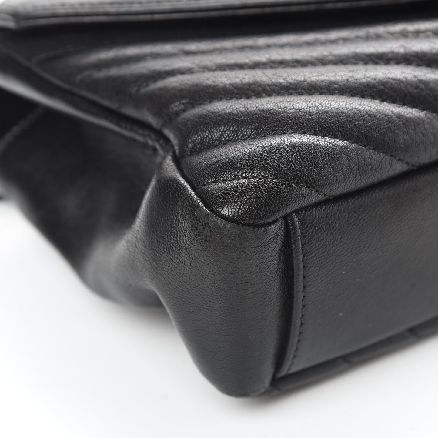 Sheepskin Matelasse Chevron Monogram Medium College Bag Black