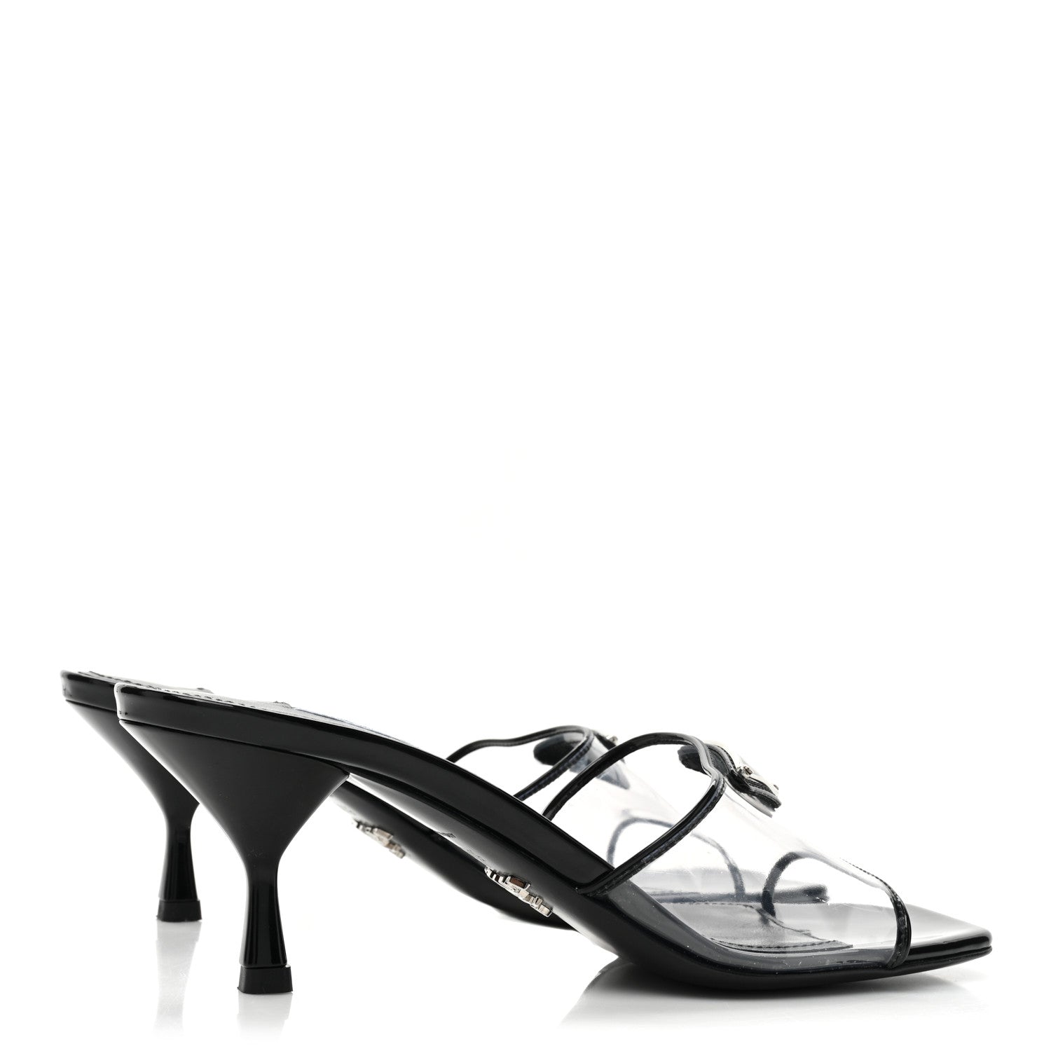 Prada Plexiglass Vernice Metal Triangle Logo 65mm Slide Sandals 36.5 Black 4 of 9