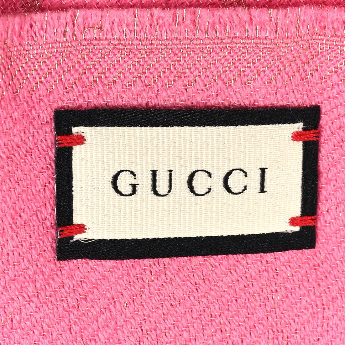 Gucci Wool Silk Lurex GG Monogram Bright G Fringe Scarf Fuxia 3 of 5