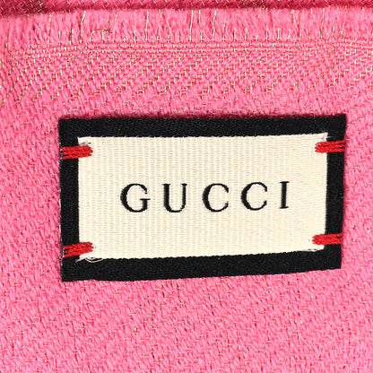 Gucci Wool Silk Lurex GG Monogram Bright G Fringe Scarf Fuxia 3 of 5