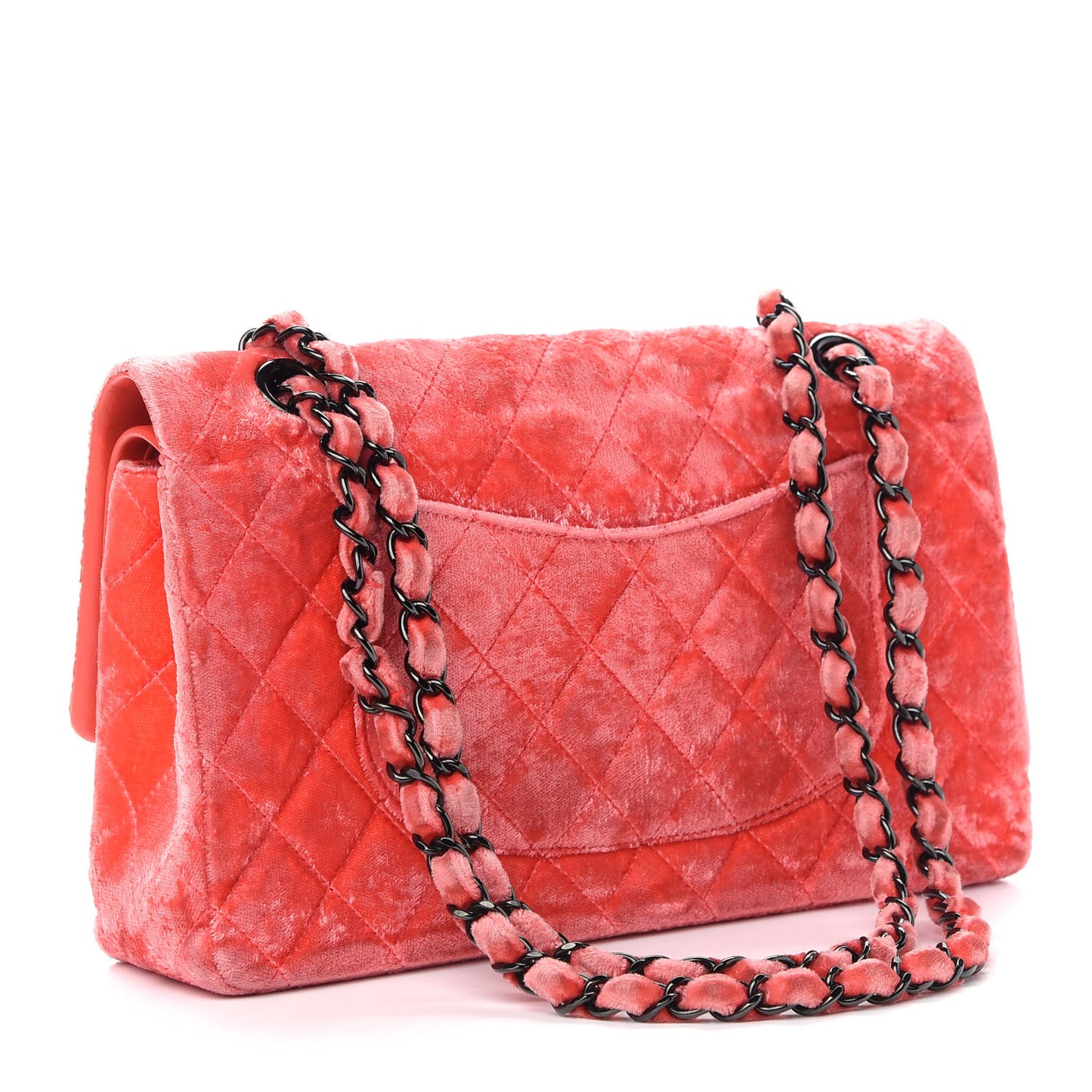 Velvet Quilted Medium Double Flap Coral