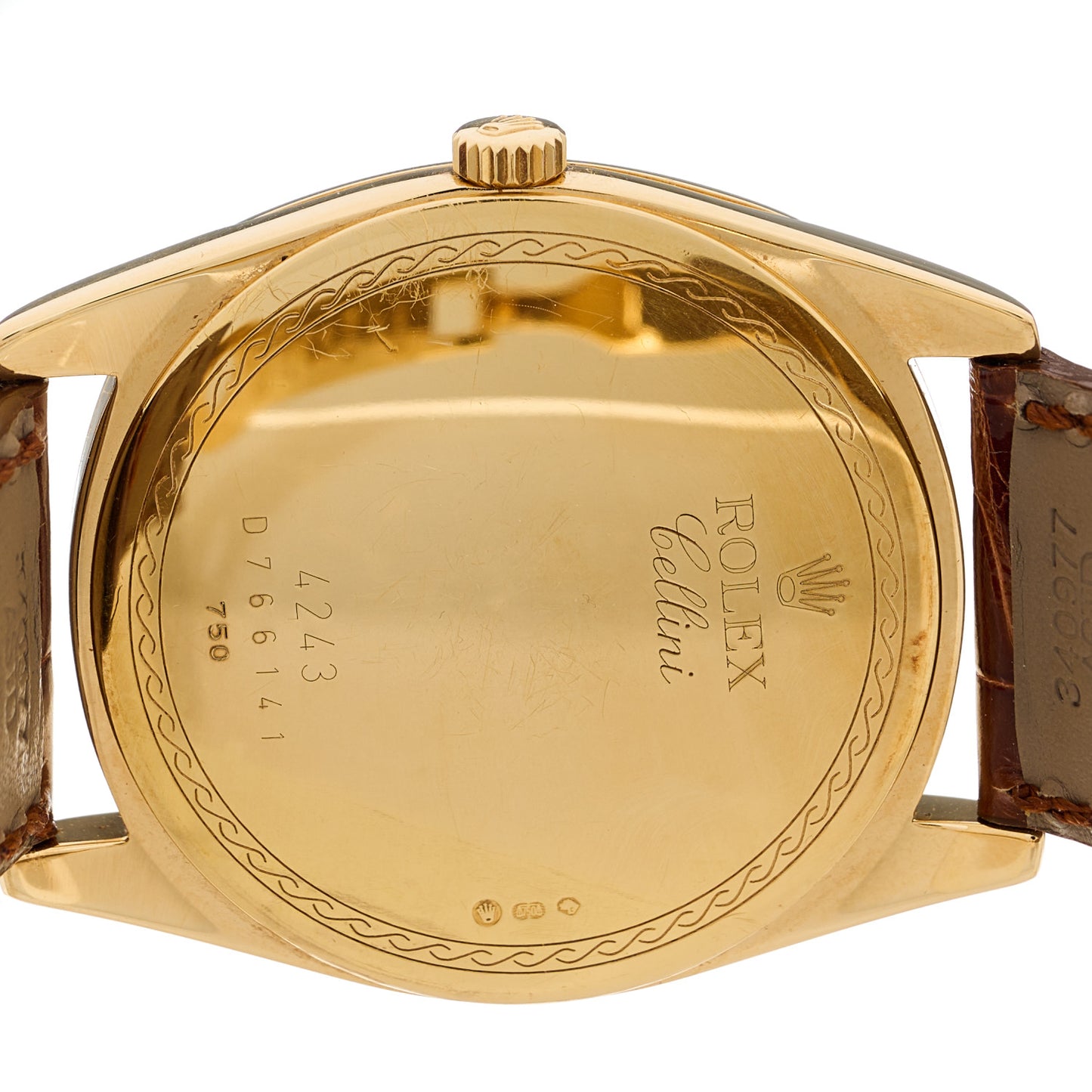18K Yellow Gold Alligator 38mm Cellini Manual Winding Watch Champagne 4243