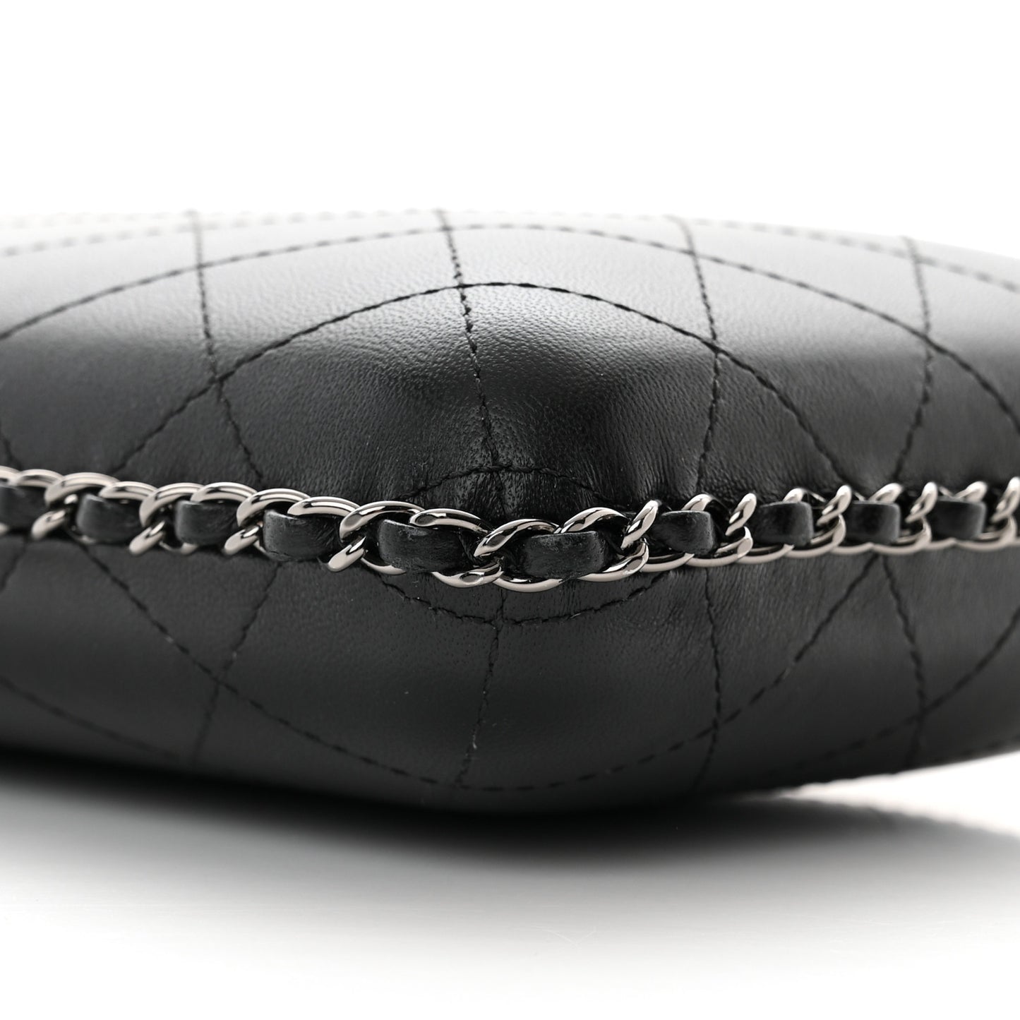 Lambskin Quilted Chain Around Phone Holder Black