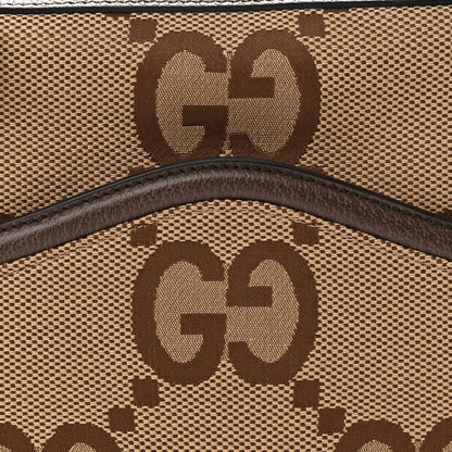 Gucci Monogram Jumbo GG Textured Dollar Calfskin Web Messenger Shoulder Bag Camel Ebony New Acero 7 of 10