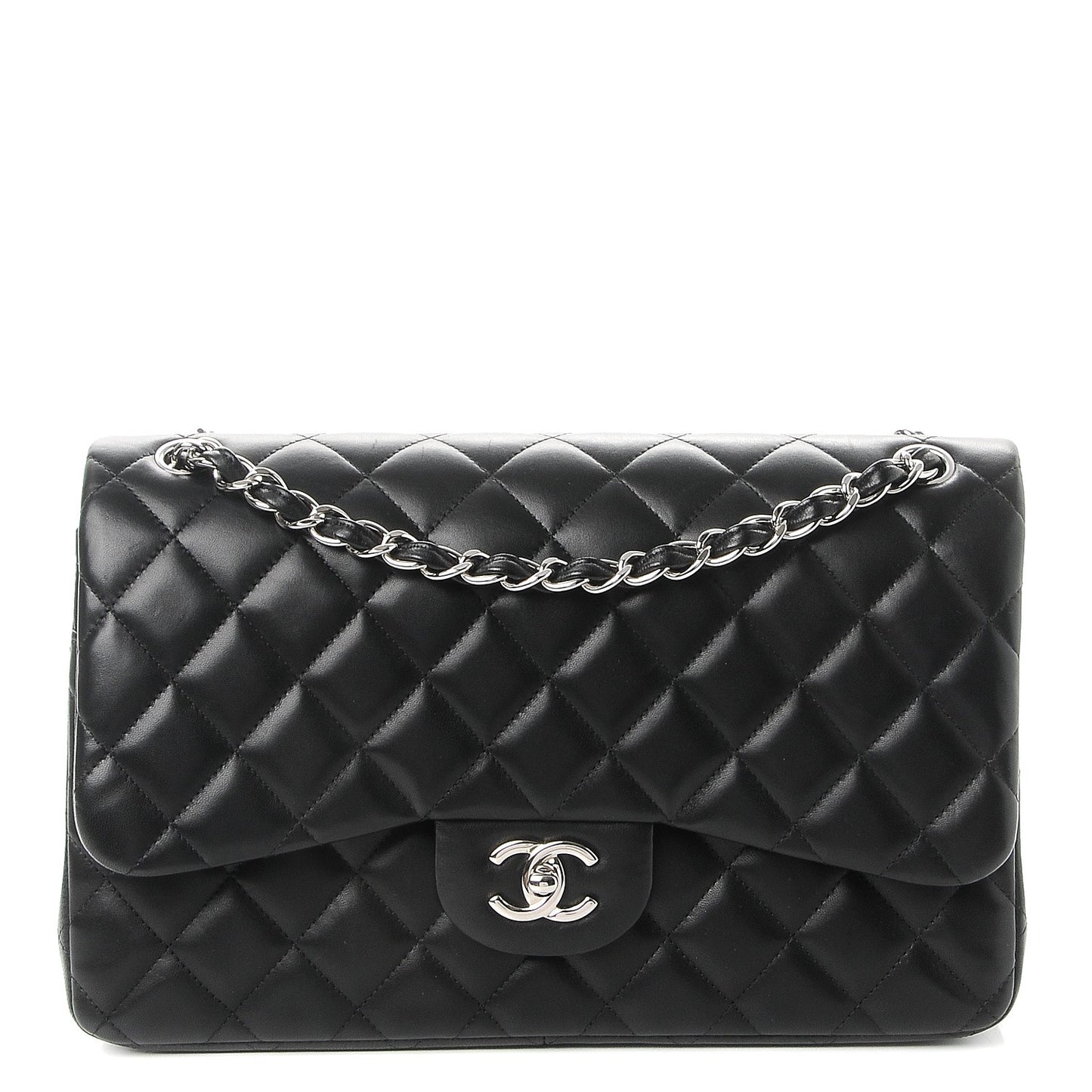 Lambskin Quilted Jumbo Double Flap Black