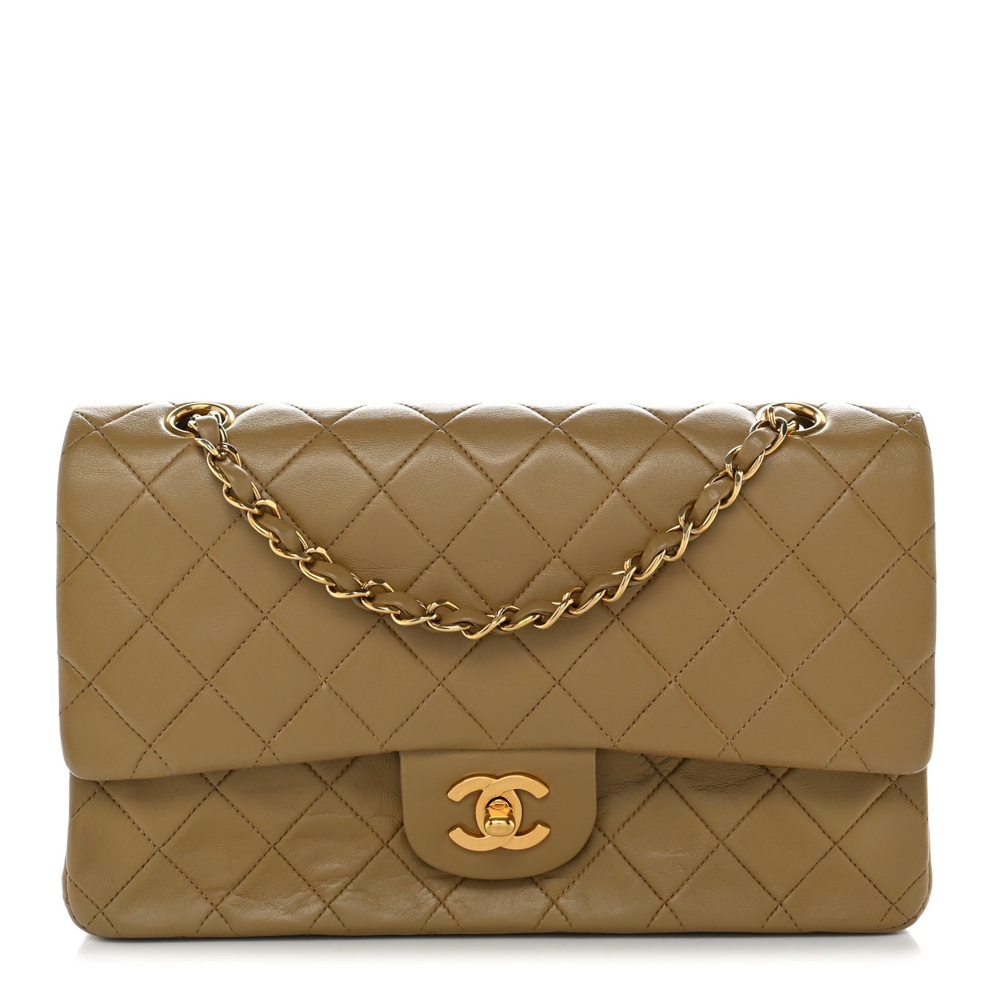 Lambskin Quilted Medium Double Flap Beige
