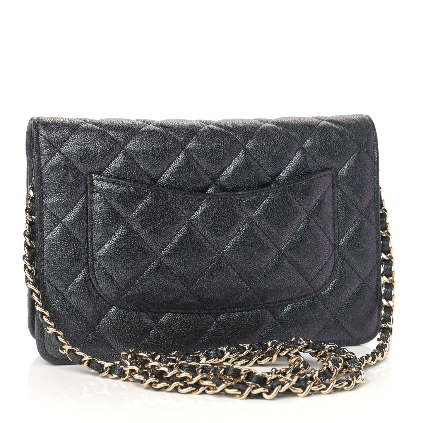 Iridescent Caviar Quilted Wallet On Chain WOC Black