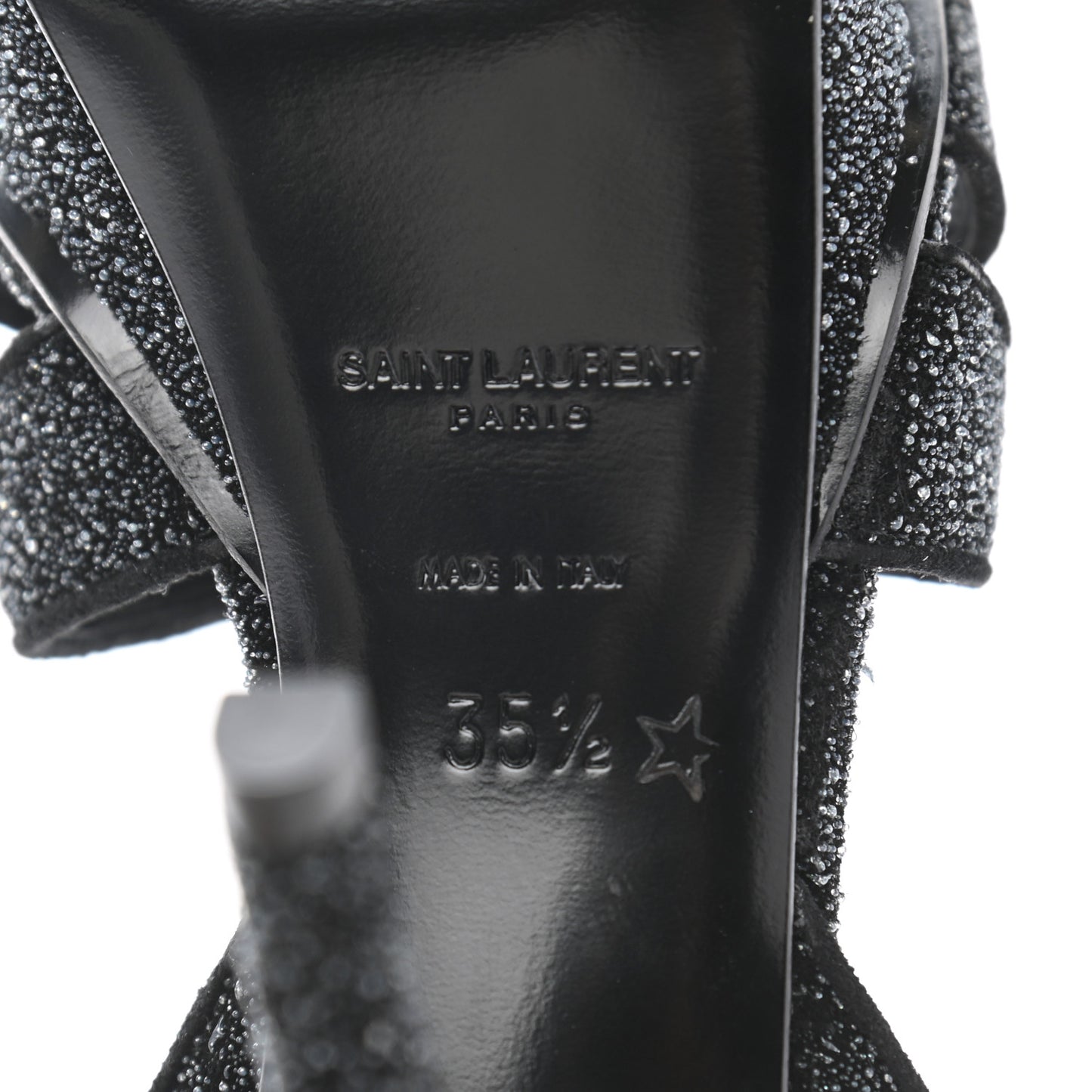 Glitter Effect Calfskin Tribute 75 Platform Sandals 35.5 Black