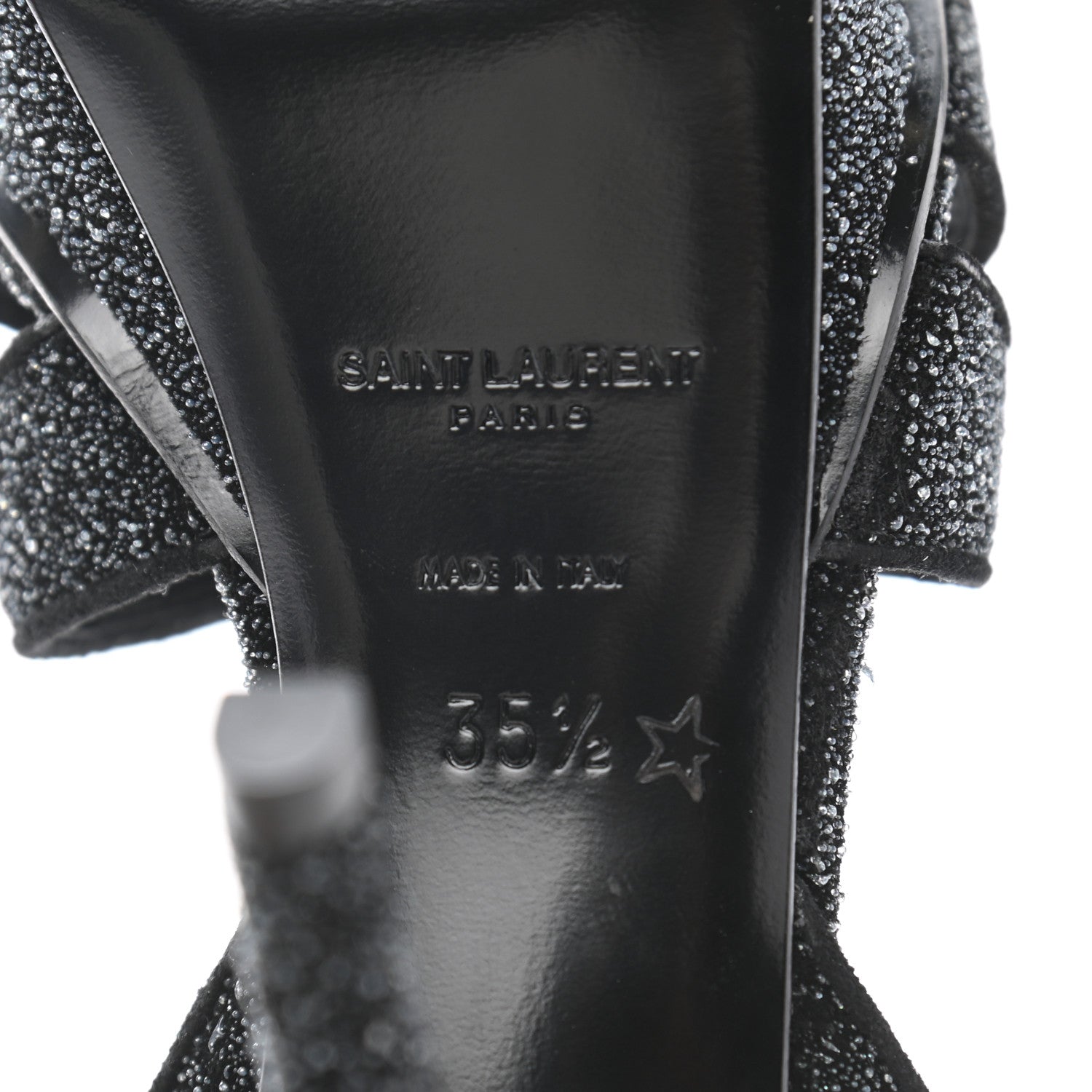 Saint Laurent Glitter Effect Calfskin Tribute 75 Platform Sandals 35.5 Black 6 of 9