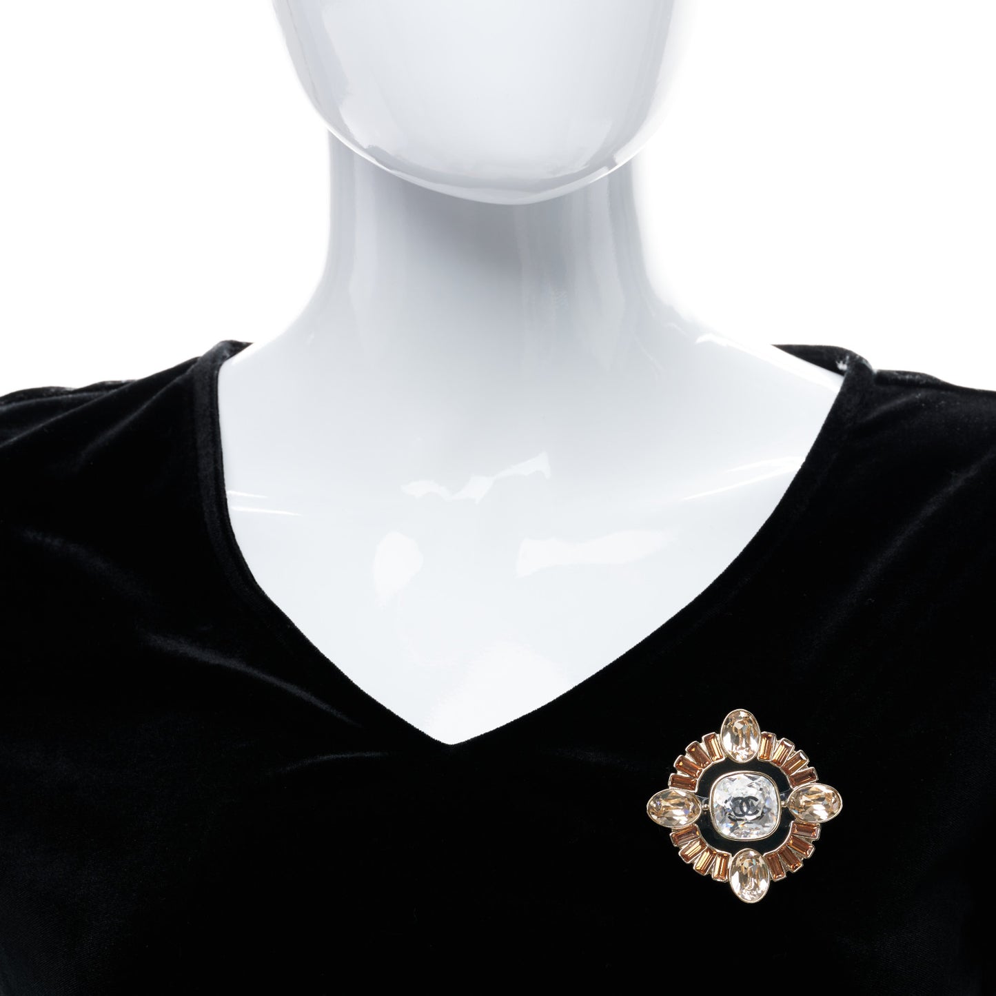 Baguette Crystal Resin CC Brooch Gold Beige