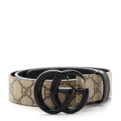 Gucci GG Supreme Monogram Plutone Calfskin Enamel Double G 30mm Belt 80 32 Beige Ebony Black 1 of 5