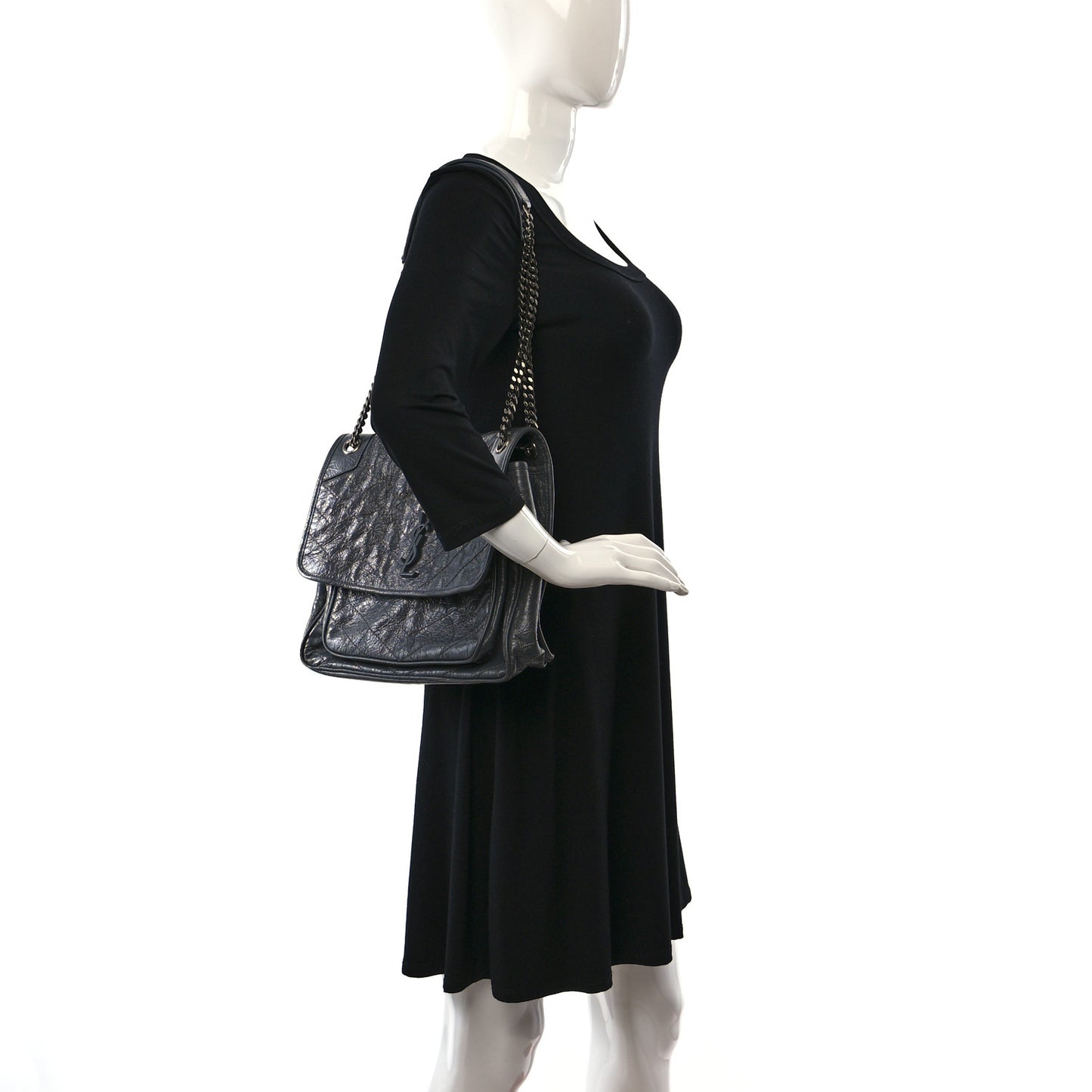 Crinkled Calfskin Matelasse Monogram Large Niki Chain Satchel Storm