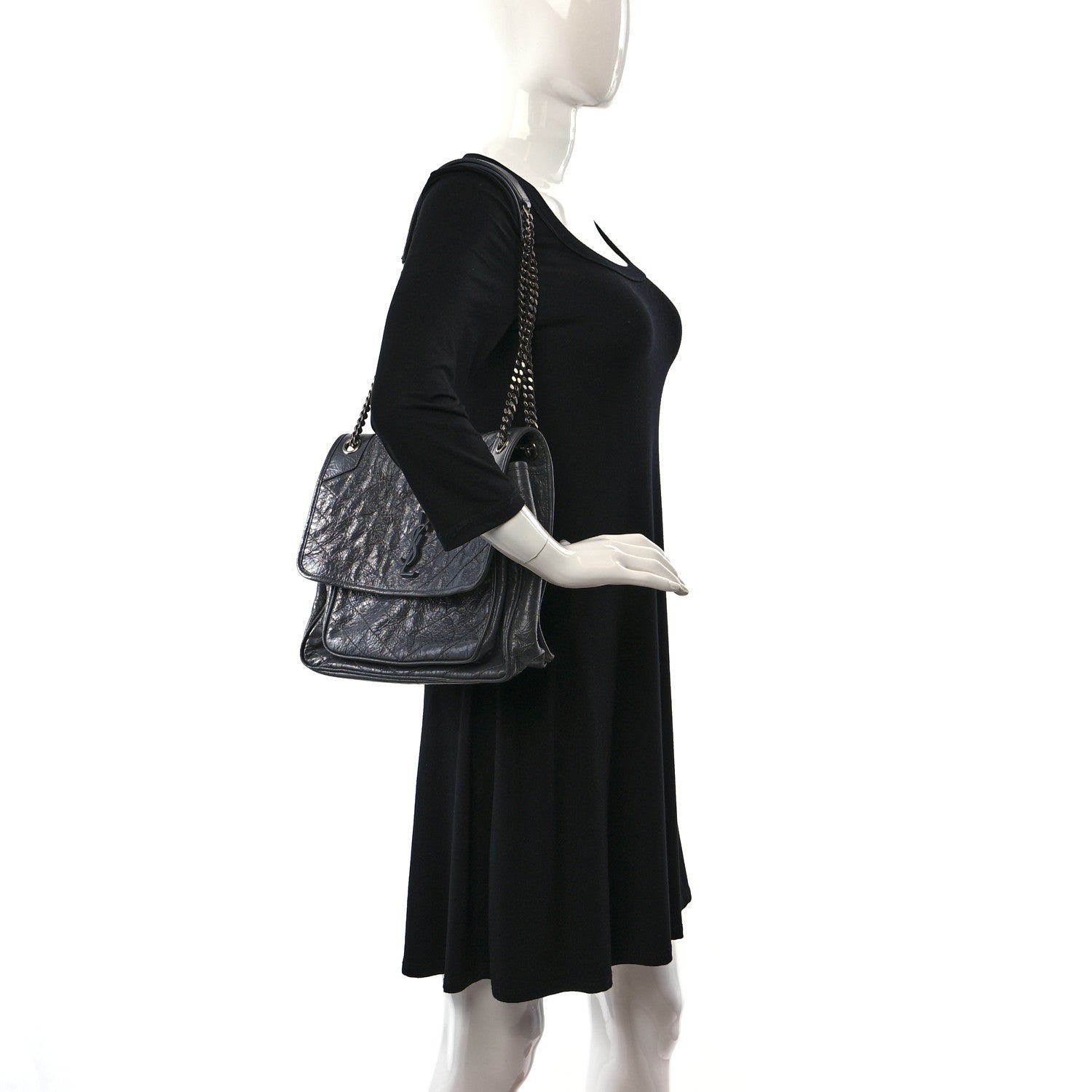 Saint Laurent Crinkled Calfskin Matelasse Monogram Large Niki Chain Satchel Storm 2 of 9