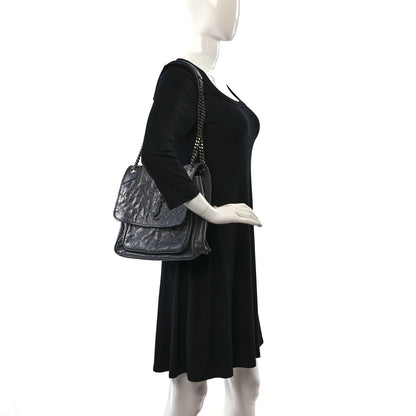 Saint Laurent Crinkled Calfskin Matelasse Monogram Large Niki Chain Satchel Storm 2 of 9