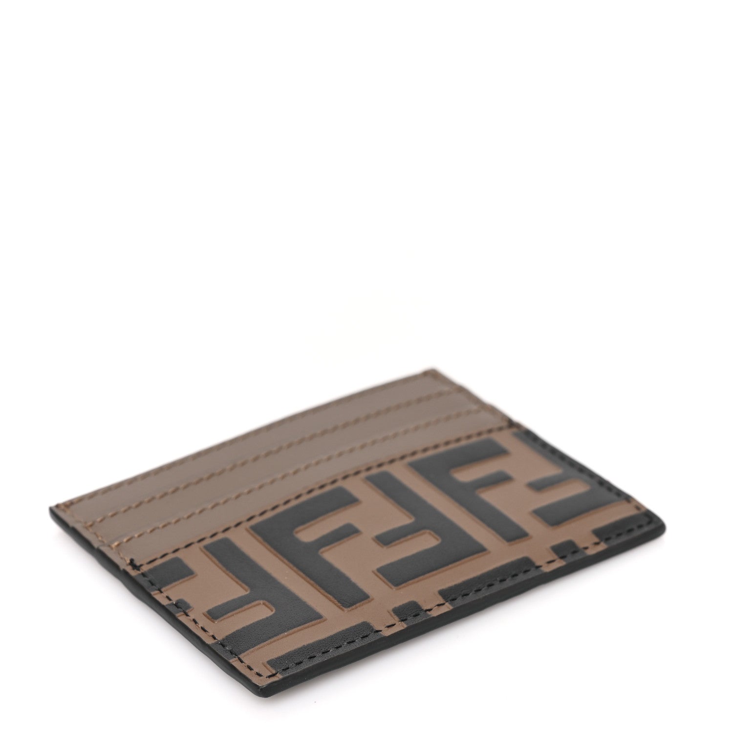 Fendi Vitello Soft Bi-Color FF 1974 Embossed Card Holder Maya Black 4 of 7