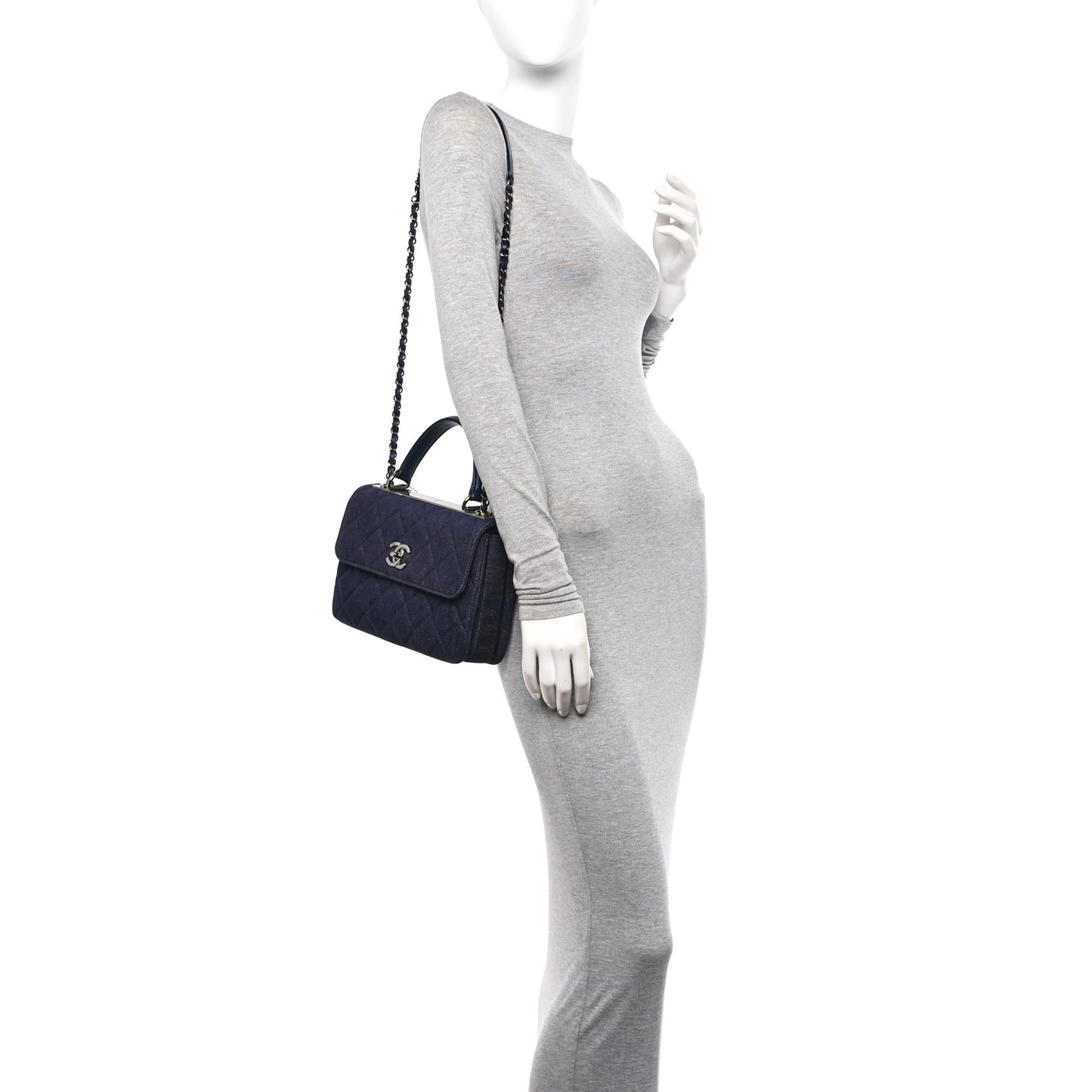 Denim Quilted Small Trendy CC Flap Dual Handle Bag Blue