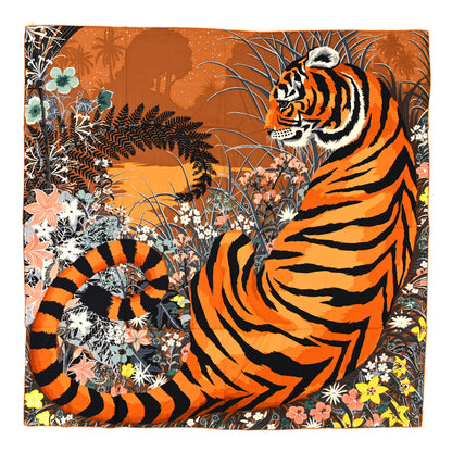 Hermes Cashmere Silk Tyger Tyger Shawl 140 Miel Brun Jaune 1 of 3