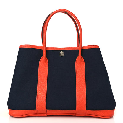 Hermes Military Toile Vache Country Garden Party Tote 30 TPM Bleu Marine Orange Poppy 1 of 9