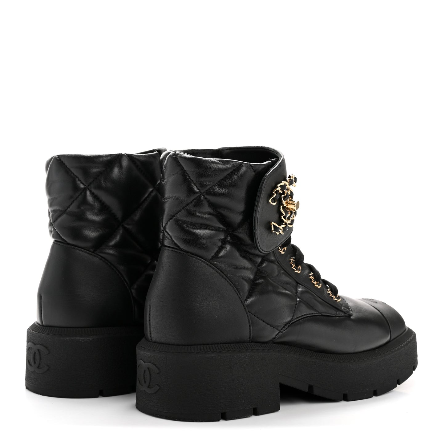 Lambskin Calfskin Quilted Lace Up Combat Boots 38 Black