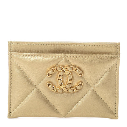 Chanel Metallic Goatskin Quilted Chanel 19 Card Holder Gold 1 of 7