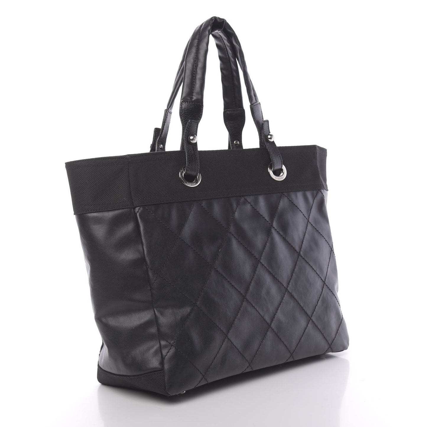 Coated Canvas Quilted Large Paris Biarritz Tote Black