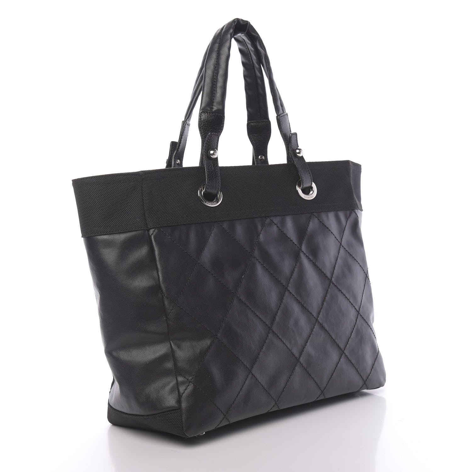 Chanel Coated Canvas Quilted Large Paris Biarritz Tote Black 3 of 10