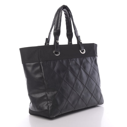 Chanel Coated Canvas Quilted Large Paris Biarritz Tote Black 3 of 10