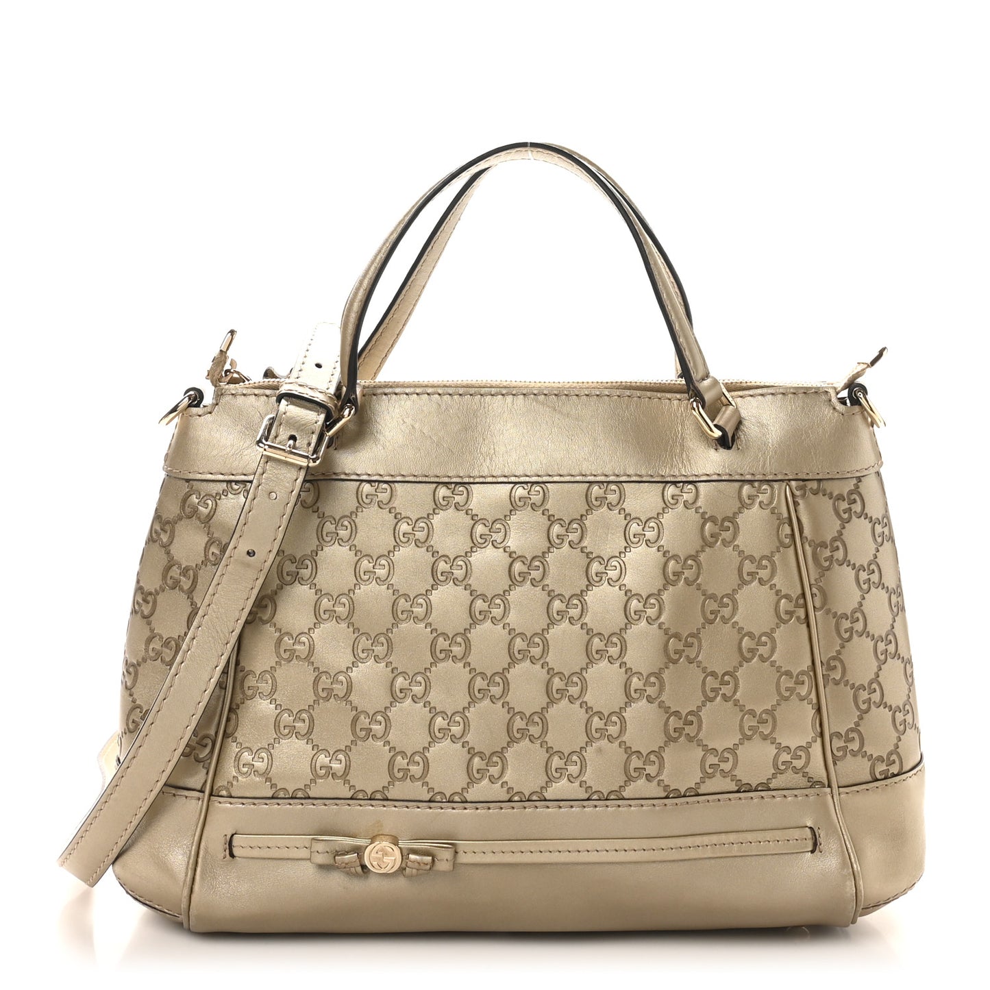 Metallic Guccissima Mayfair Top Handle Satchel  Golden Beige